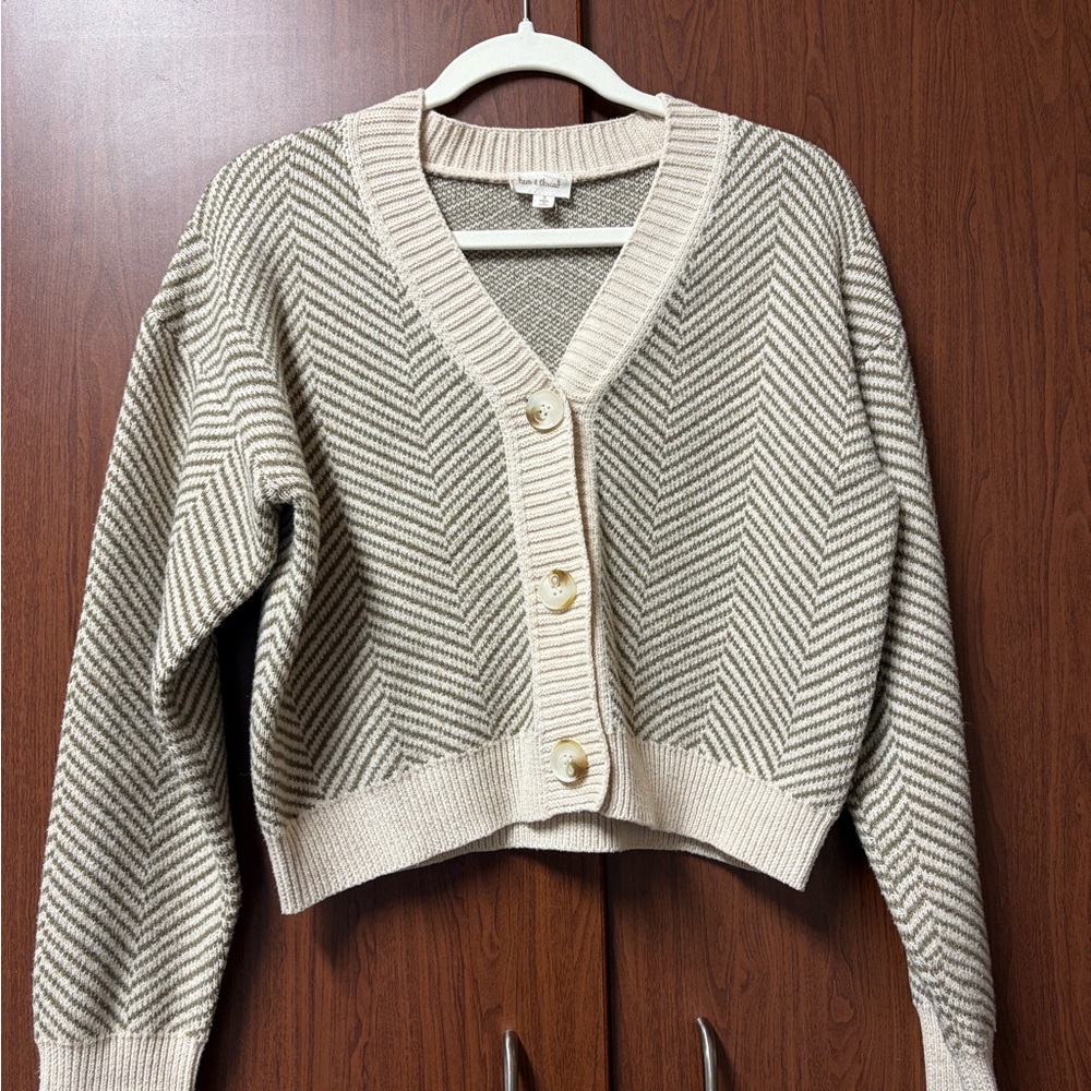 Hem & Thread Striped Cream Cardigan